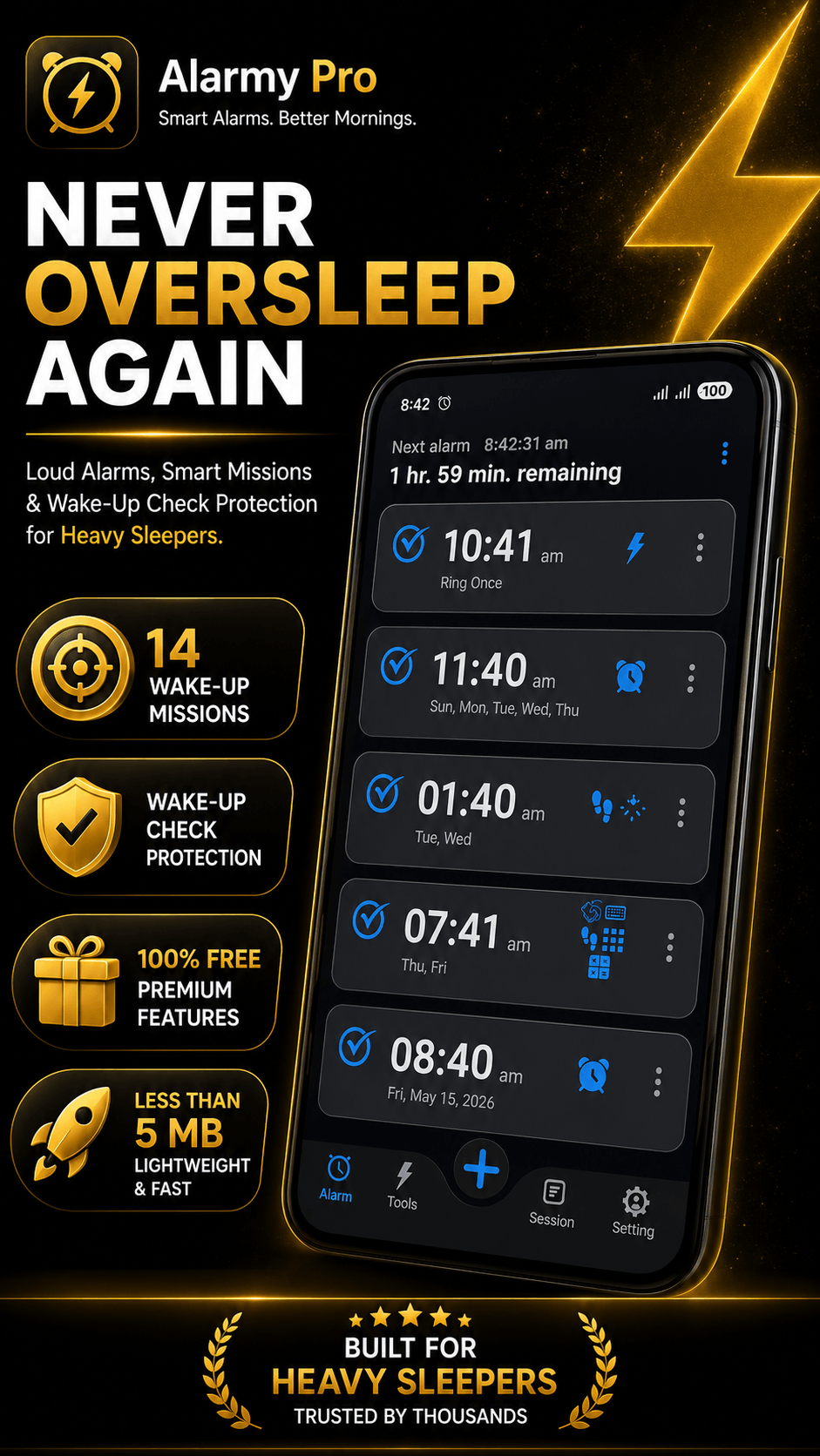 Alarmy Pro main alarm screenshot